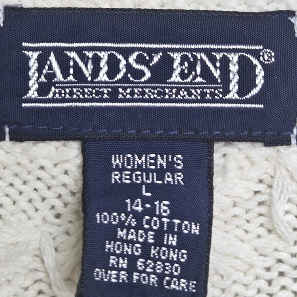 Vtg Lands' End Ivory Knit Cardigan Sweater Embroidered Floral Button Front SZ L - Picture 10 of 11